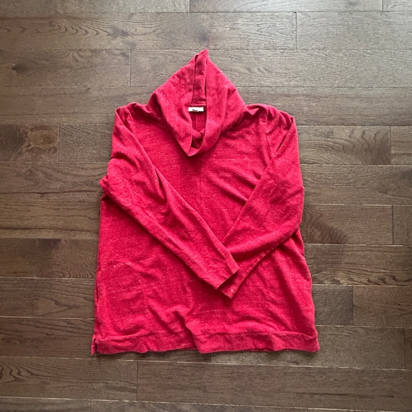 J. Jill French Terry Cowl Neck Tunic Pullover Sweatshirt Scarlet Red Womens L - Picture 2 of 6